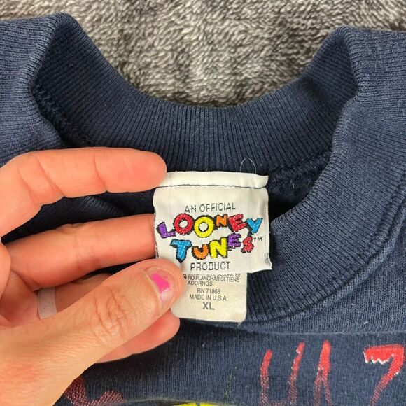 Vtg Looney Tunes Large Tweety Bird Danger Caution Crewneck Sweatshirt XL USA - Picture 3 of 9